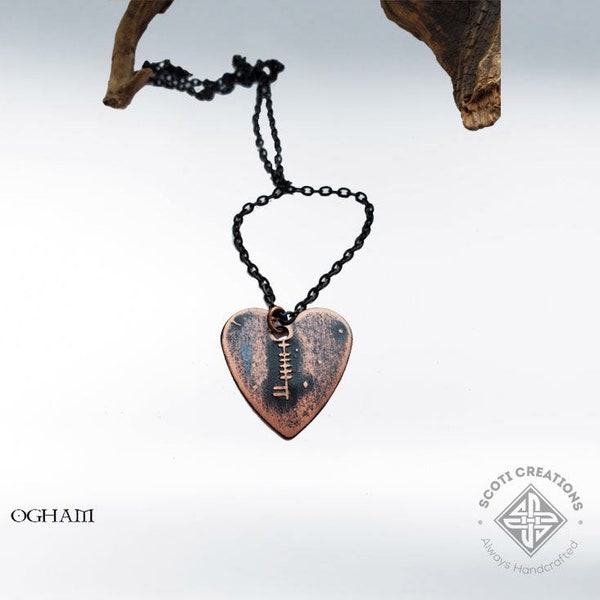 Ogham "God" "Dia" Heart Necklace, Irish Necklace, Copper Pendant