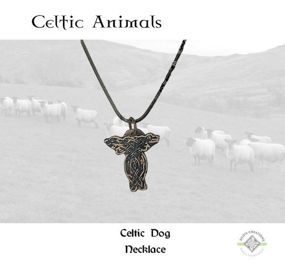 Celtic Dog #4 Necklace, Knot Pendant, Book of Kells Style, Etched