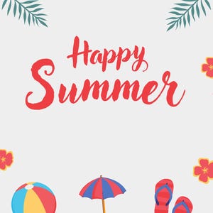 Blaue und rote illustrative verspielte Happy Summer Karte, digitale Datei