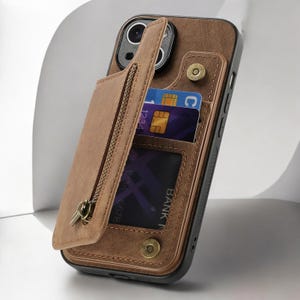 Leather Zipper Wallet Case for iPhone 16 Pro Max 15 14 13 12 11 XS XR SE2022 with Magnetic Buckle