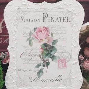 French Country Pink Rose Sign, Rustic Shabby Chic Paris France Boutique, Wood Signage, Bedroom Bathroom Decor Romantic Victorian Decoration