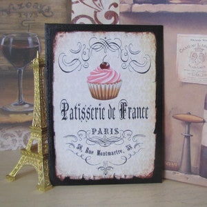 French Kitchen Decor, Paris PATISSERIE DE FRANCE Bakery Sign, French Pink Cupcake Wall Decor, Vintage Bakery Sign, Patisserie