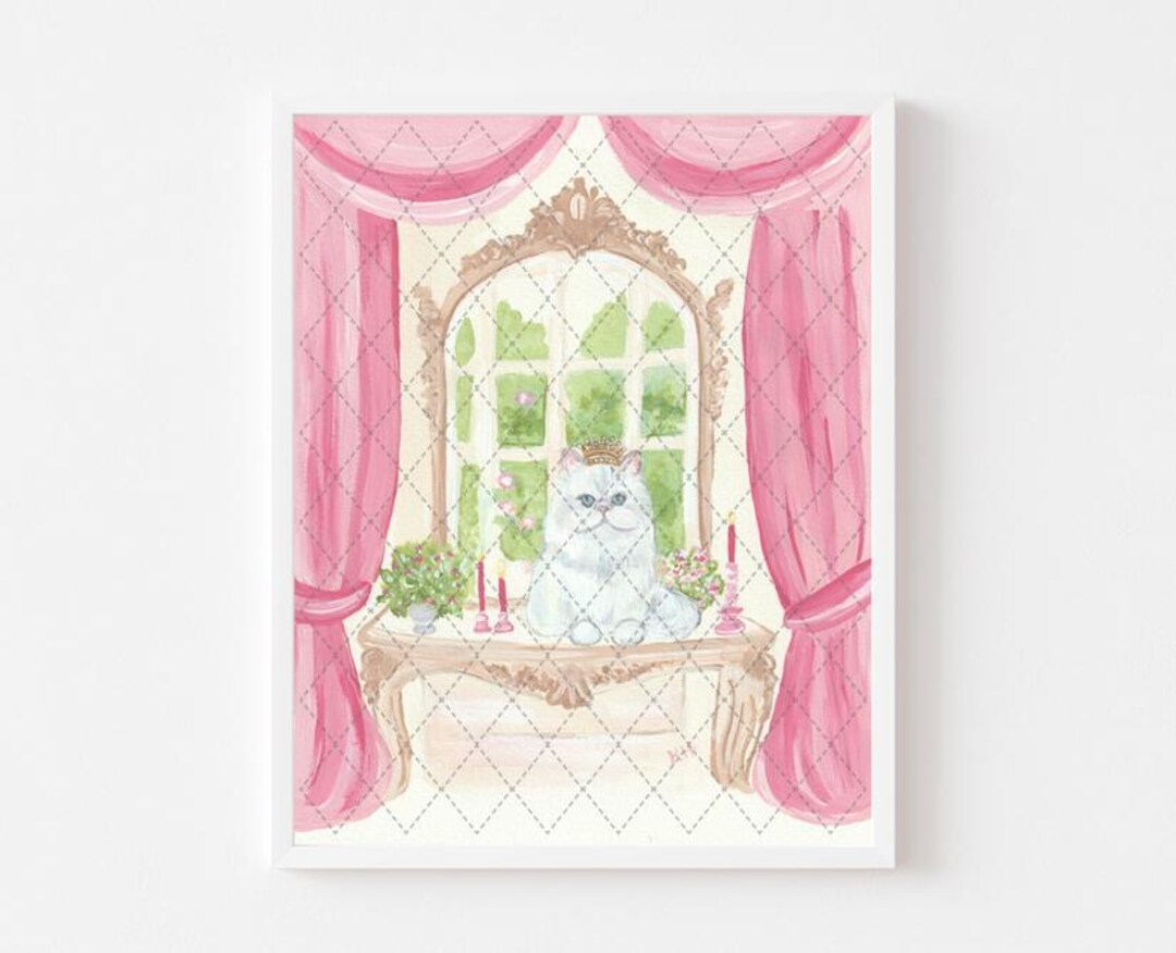 Cat Art Print: Whimsical Persian Kitten With Crown, Feline Nursery Wall ...