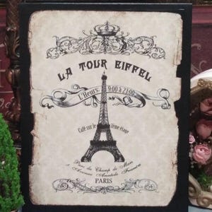 Paris Eiffel Tower Sign, French Country Decor, Paris Decor, Shabby Chic, French Bedroom Decor