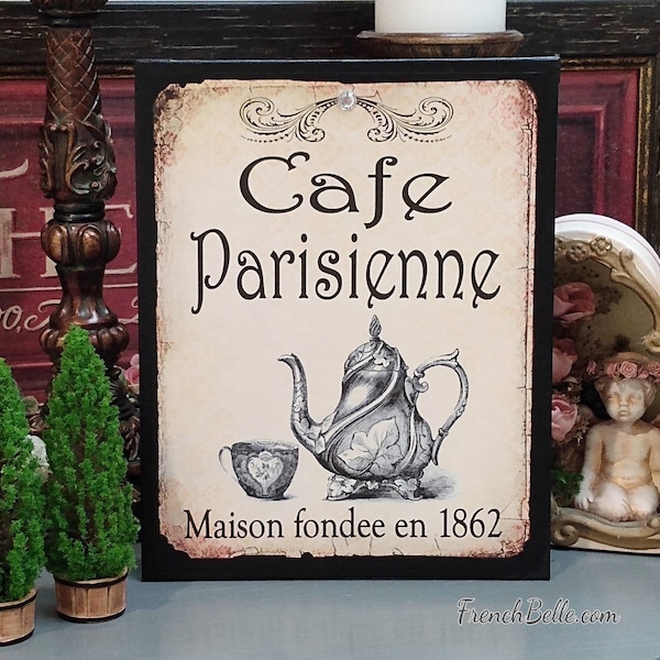 French Cafe Sign, Paris Decor, Shabby Cottage Chic, French Kitchen Decor, Vintage Coffee Shop Sign