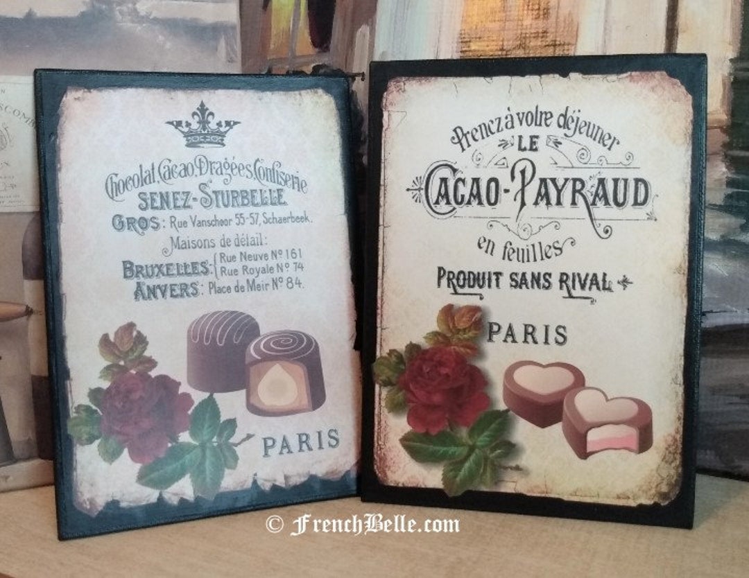 Chocolate Art SIGN SET Red Roses Romantic French Decor Valentine Rustic ...