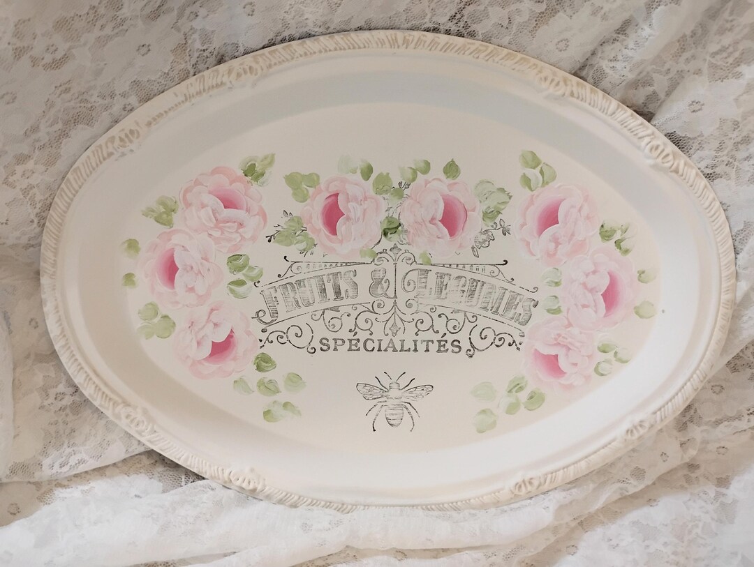 Hand Painted Pink Roses Shabby Chic TRAY French Country Decor, Handmade ...