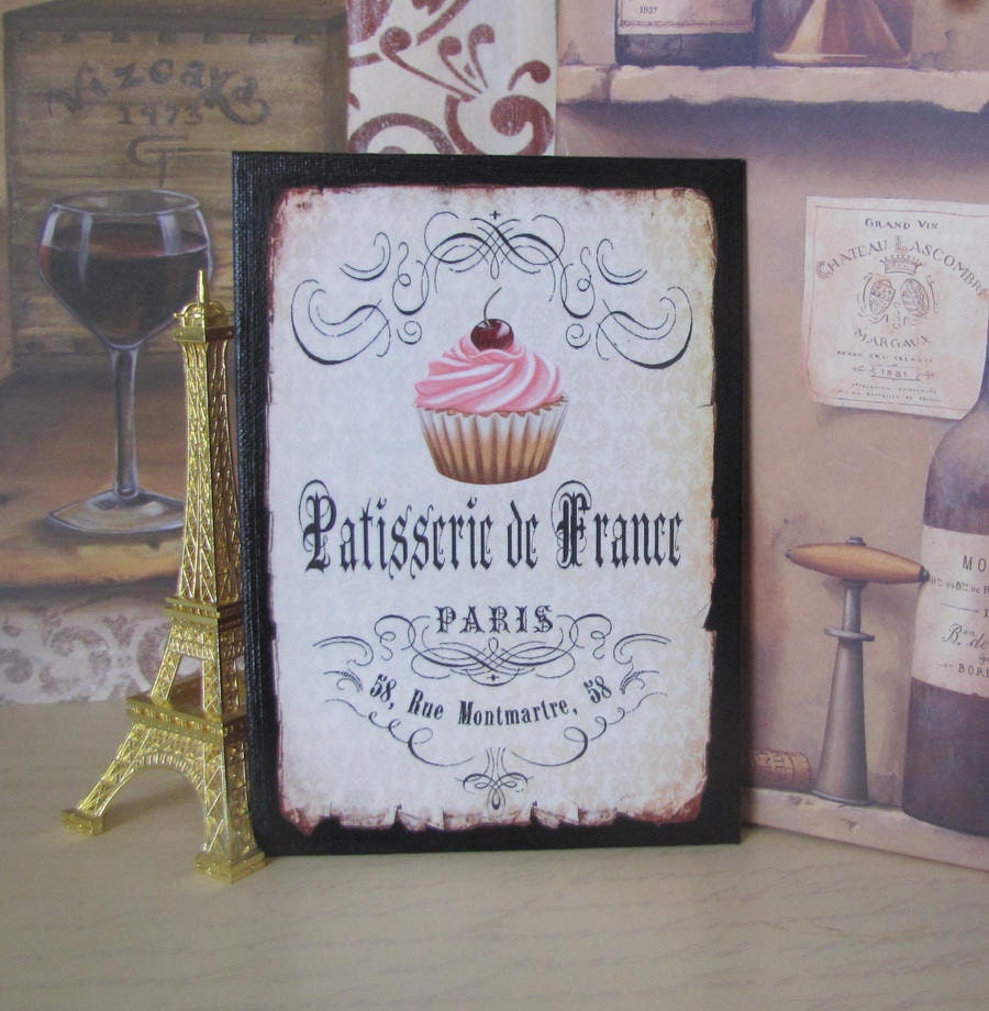 French Kitchen Decor, Paris PATISSERIE DE FRANCE Bakery Sign, French Pink Cupcake Wall Decor, Vintage Bakery Sign, Patisserie