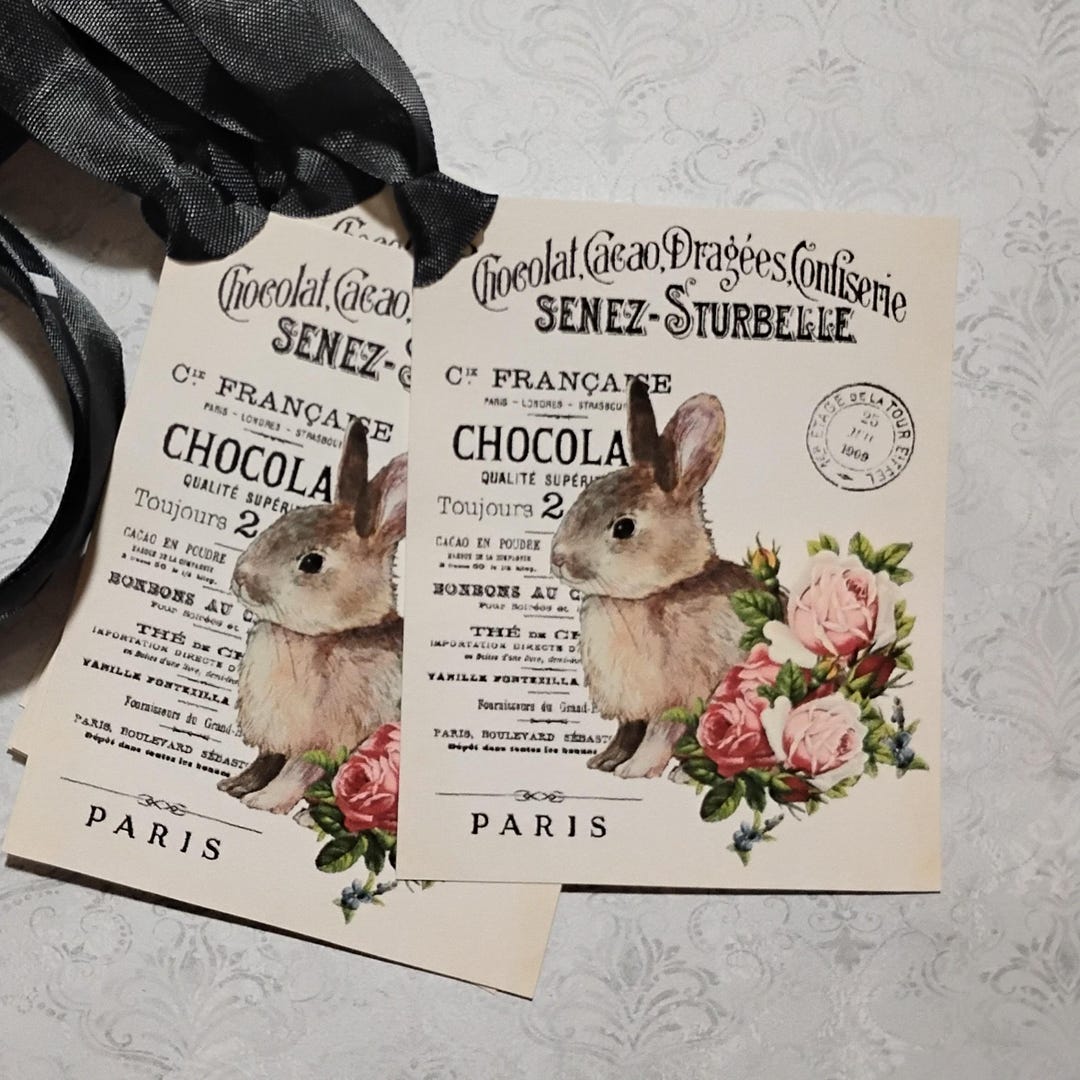Bunny Gift Tags: Set of 12 Chocolate Rabbit French Chocolat Shop Party ...