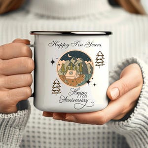 Tin anniversary gift,Personalized Tin Present,Happy Tin Years Camp Mug,10 Year Anniversary, 10th Year Gift,Hubby and wifey gift,camp mug