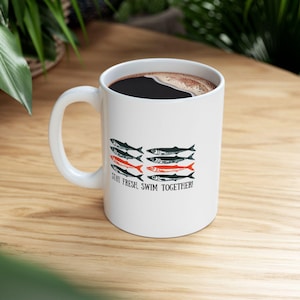 Sardine Ceramic Mug,fish lovers mug,fish coffee mug,mug with sardines,mug with fish,gift for fisherman,gift for him her,Sardines tea mug