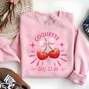 Cherry Sweatshirt, Coquette Cherry Sweater, Cherry Crewneck, Cherry Lovers Gift, Cherry Girl Club, Sweet Cherries Sweatshirt,Gift for Girls