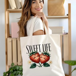 100% Cotton Strawberry Tote Bag, Berry Tote bag,vintage Tote bag,Gift for her,Gift for him,Cotton Tote Bag,Cute Berry Tote Bag