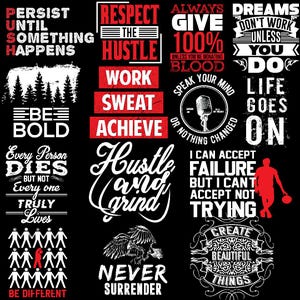 Motivational Quotes PNG Bundle | Inspirational T-Shirt Designs (Digital Download)