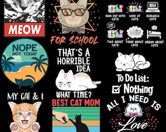 Katzen-Liebhaber-T-Shirt Designs | Lustige Katzen Zitate PNG Bundle (Digitaler Download)