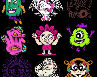 Retro Cartoon Character PNG Bundle | Pop Art Graphics (Digital Download)