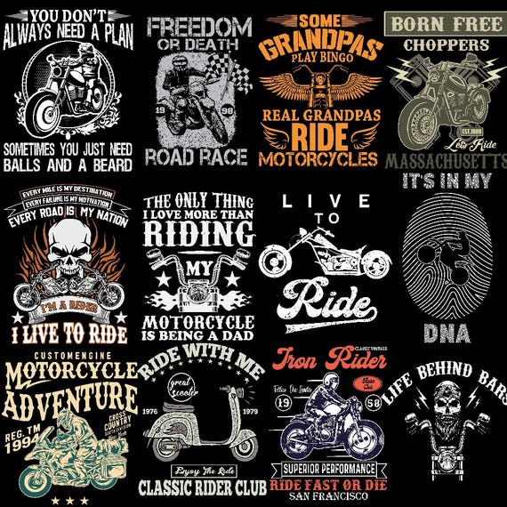 Motorcycle PNG Bundle | Biker T-Shirt Designs (Digital Download)