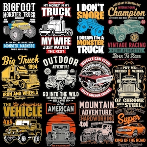 Cars & Trucks T-Shirt Designs | Automotive PNG Graphics Bundle (Digital Download)