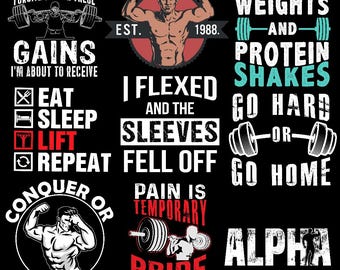 Gym Fitness T-Shirt Designs | Motivational PNG Bundle (Digital Download)
