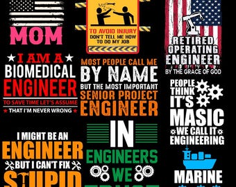 Ingenieur PNG-bundel | Grappige ontwerpen voor STEM-T-shirt (digitale download)