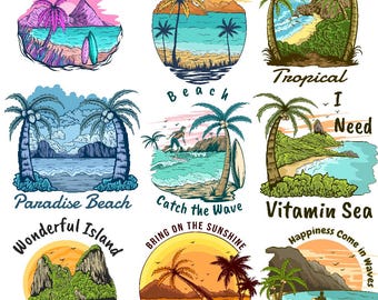 Beach Vibes PNG Bundle | Retro Summer Clipart (Digital Download)