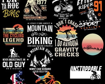 Cykel-T-shirtdesigner | Cykel PNG Clipart-paket (digital nedladdning)