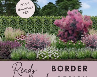 Sunny Garden Border Design | Drought-Tolerant Flower Bed (PDF)