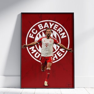 Harry Kane Poster, Bayern Munich, Wall Art, Football, Champions League, Bundesliga