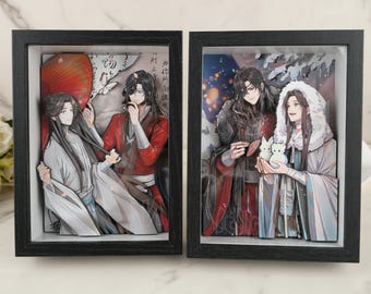 Handcrafted 3D Tian Guan Ci Fu Art – Xie Lian & Hua Cheng Figurine, Custom Anime Decorative Wall Art, Handmade Gift for Home Decor