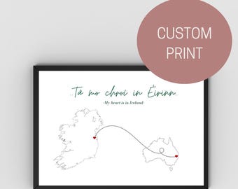 Custom Ireland Map Print: Irish Saying, Personalized Locations (Digital Download)