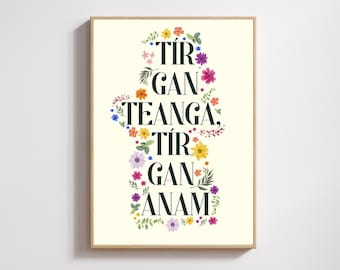 Tír gan Teanga Irish Saying Print, Floral Irish Language Poster (Digital Download)