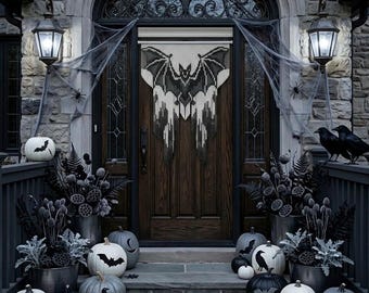 Handmade Bat Bead Curtain, Halloween Gothic Wall Hanging, Witchy Room Divider