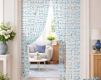 Blue Acrylic Beaded Curtain, Custom Doorway Room Divider, Boho Wall Decor