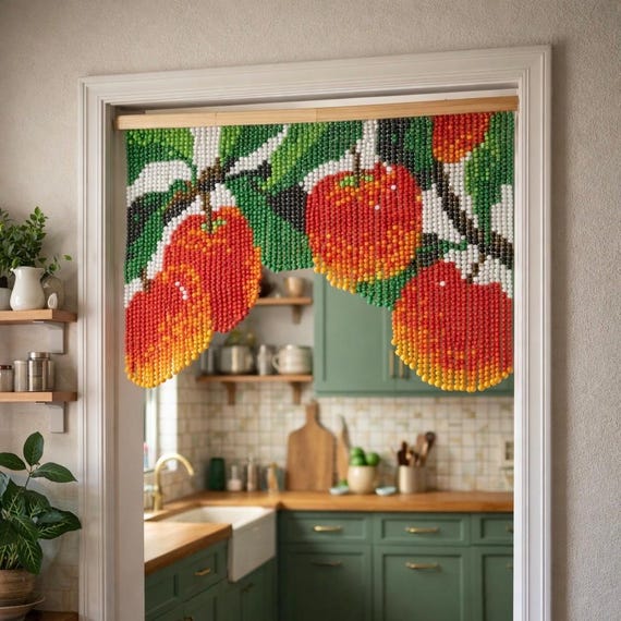 Handmade Peach Beaded Curtain | Bohemian Door Window Valance - Etsy