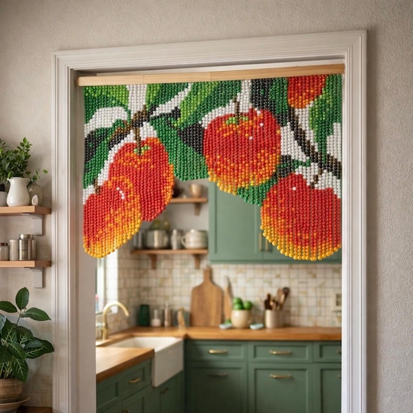 Handmade Peach Beaded Curtain | Bohemian Door Window Valance