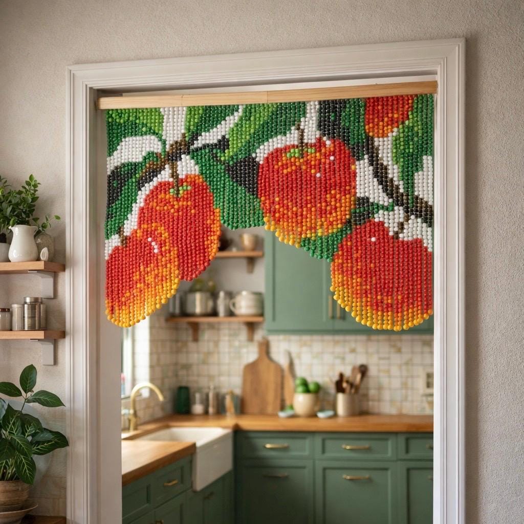 Handmade Peach Beaded Curtain | Bohemian Door Window Valance - Etsy
