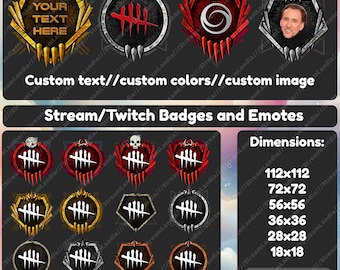May include: A set of 10 Twitch badges and emotes featuring a skull and crossbones design in various colors and sizes. The badges are available in 112x112, 72x72, 56x56, 36x36, 28x28, and 18x18 pixel sizes.