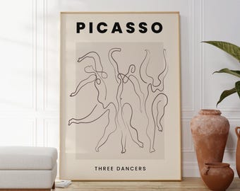 パブロ・ピカソ、Three Dancers、希少な画集より パブロ・ピカソ作「三人の踊り子」プリント、ミニマリスト美術、線画