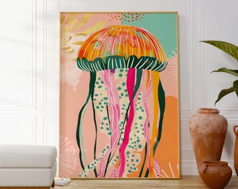 Colorful Jellyfish Print, Fun Nautical Kids Room Decor (Digital Download)