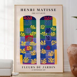 Henri Matisse ritagli di carta in una stampa di design in vetro colorato, poster digitale scaricabile, opera d'arte astratta originale, decorazione moderna per pareti domestiche