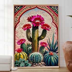 Impressão de cacto botânico, pôster de arte de parede mexicana, arte de cactos do deserto, decoração floral inspirada na natureza, presente para ela, arte de parede de galeria