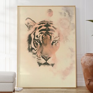 Instant Download Tiger Line Art, Neutral Jungle-Inspired Print, Minimalist Animal Wall Decor For Calm Interiors