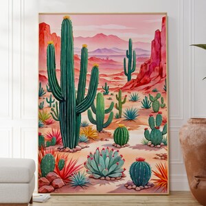 Botanischer Kaktus Druck, Bunte Wüsten Kakteen Poster, Natur Inspiriert, Mexikanische Wand Dekoration, Kinderzimmer Wandbehang, Geschenkidee Für Sie Und Ihn