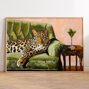 Leopard and Martini Digital Poster, Bold Animal Wall Art, Instant Download, Fun Cocktail Poster, Maximalist Wall Decor, Gift For Friend