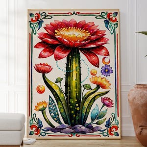Mexikanische Kaktus Poster, Moderne Wüsten Kakteen Druck, Bunte Wand Kunst Dekor, Lebendige Kunstwerk, Botanische Hauskunst, Florale Natur Inspirierte Kunst
