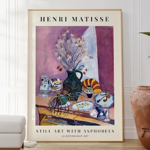 Impresión de Henri Matisse: Bodegón con asfódelos, póster de jarrón de flores, obra de arte con ramo botánico, pintura de artista popular, arte natural y colorido.