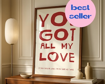 Romantic Lyric Print Indie Music Inspired Wall Art Digital Download 4 sizes