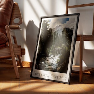 Everywhere Everything Quote Poster Oil Painting Forest Scene A3 Digital Download Calm Nature Wall Art for Modern Home Decor