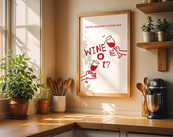 Wine Themed Printable Poster – Funny Modern Wall Art, Minimalist Wine ...