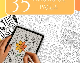 Geometric Mosaic Coloring Pages for Adults – Printable PDF | Relaxing Optical Illusion Patterns | Bold Easy Designs for Stress Relief